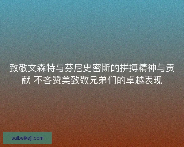 致敬文森特与芬尼史密斯的拼搏精神与贡献 不吝赞美致敬兄弟们的卓越表现